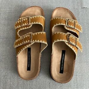 [US8]French Connection Tan Double Buckle Sandals Cork